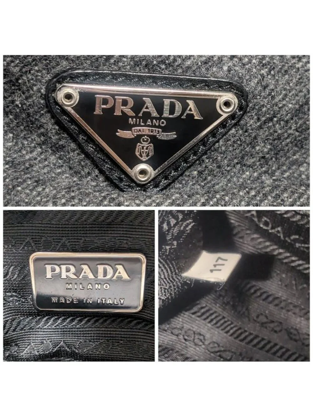 Prada Wool Triangle Logo Gray Messenger Bag Length Adjustable